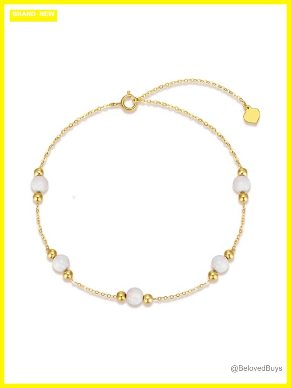 14K Solid Gold Opal Anklet Dainty Chain Beach Foot Jewelry Gift for Her